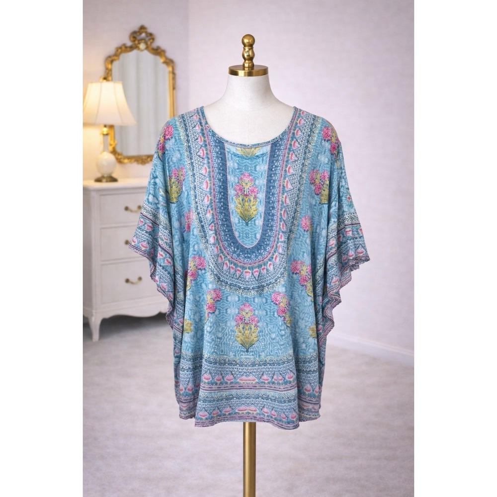 Tolani Collection Caftan Top Oversized Boho Rose Floral Cottagecore Artsy Size S